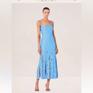 Alexis Sky Blue Midi Dress with Silver Details